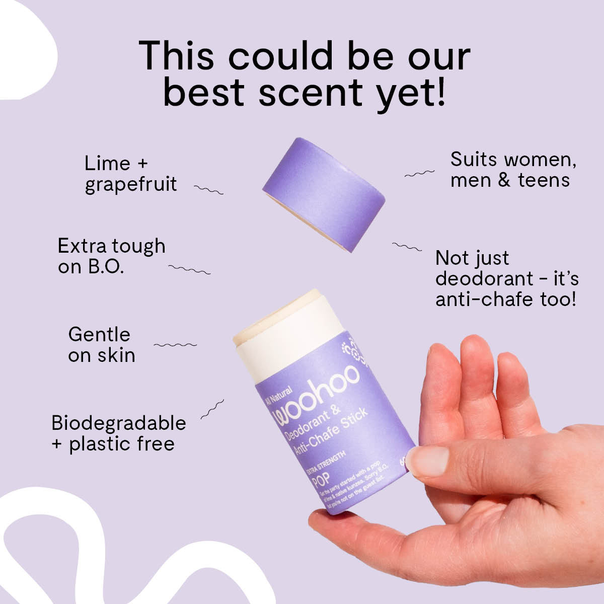 Woohoo Natural Deodorant & Anti-Chafe Stick (Pop) 60g