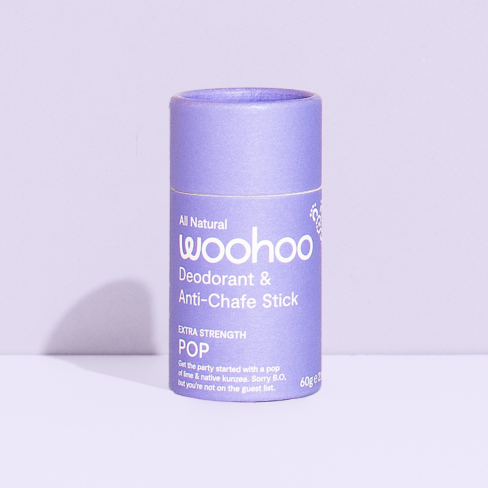 Woohoo Natural Deodorant & Anti-Chafe Stick (Pop) 60g - NEW FORMULA