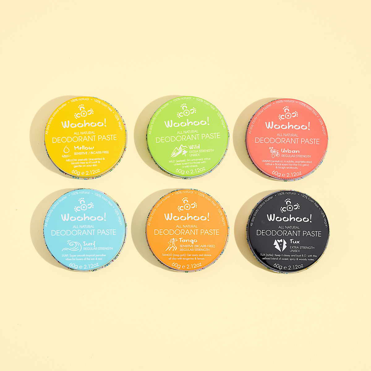 Woohoo Natural Deodorant Family Pack (6 x Pastes)